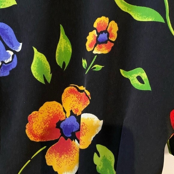 Sag Harbor Vintage black floral print short sleeve dress size 8 EUC - Picture 5 of 9